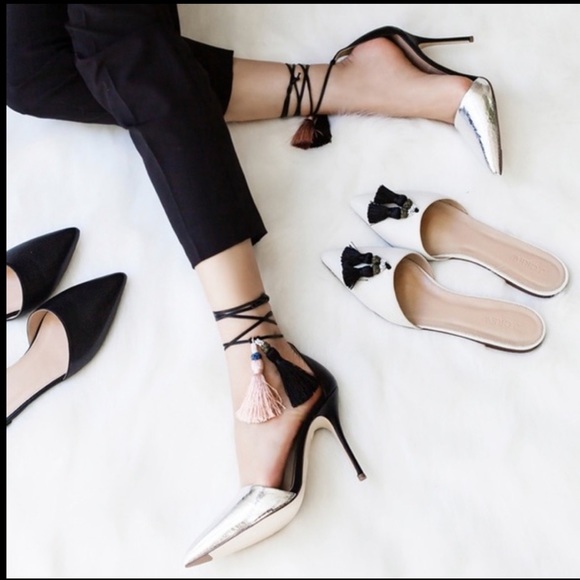 Banana Republic Metallic Black Leather Heels with Tassels - Picture 11 of 11